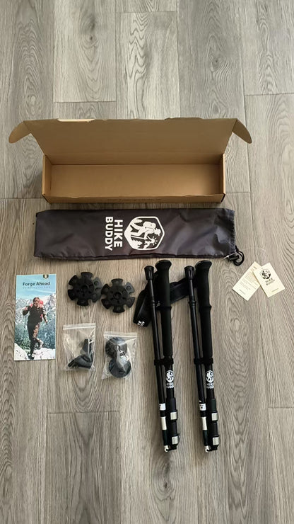 Hike Buddy Trekking Poles unboxed with accessories