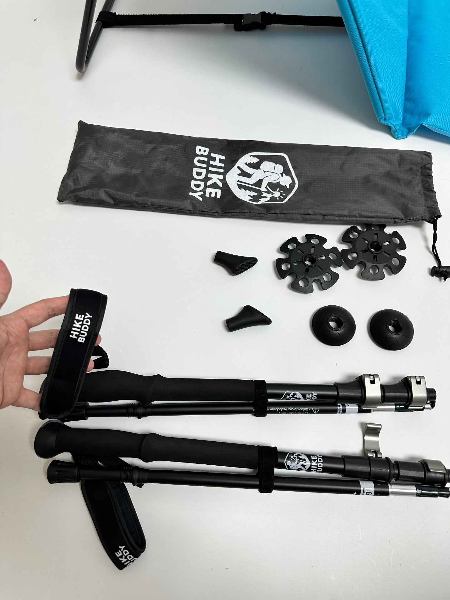 Hike Buddy Trekking Poles folded with tips and carry bag
